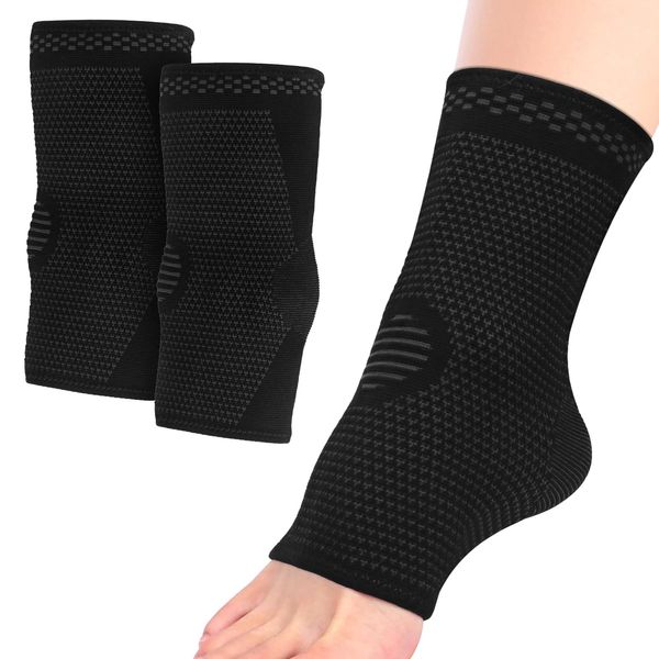 FYY Ankle Brace, 2 Pack Ankle Compression Sleeve for Injury Recovery & Joint Pain, Achilles Tendon Support, Reduce Swelling, Plantar Fasciitis Foot Socks with Arch Support for Women & Men (Large, Black)