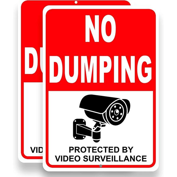 2PC No Dumping Signs, Video Surveillance Sign No Littering Sign Outdoor. 10x7