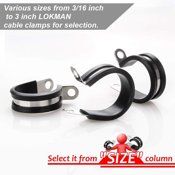 Cable Clamp, Lokman 12 Pack 1 Inch Stainless Steel Cable Clamp, Pipe Clamp, Metal Clamp, Rubber Cushioned (1 Inch)