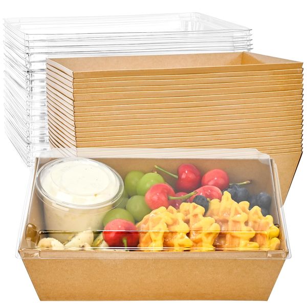 Ocmoiy Large Charcuterie Boxes with Clear Lids 8x6 inches, 20 Pack To Go Food Containers Take Out Bakery Boxes for Cupcakes & Cocoa Bombs, Bread, Pastry (Brown)