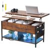 Lift Top Coffee Table 39.4" Rectangle Coffee Table with Light & USB Brown