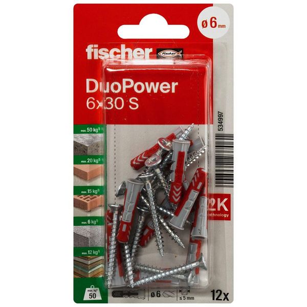 Fischer 542036 Blister Pack Duopower 6 x 30 S K