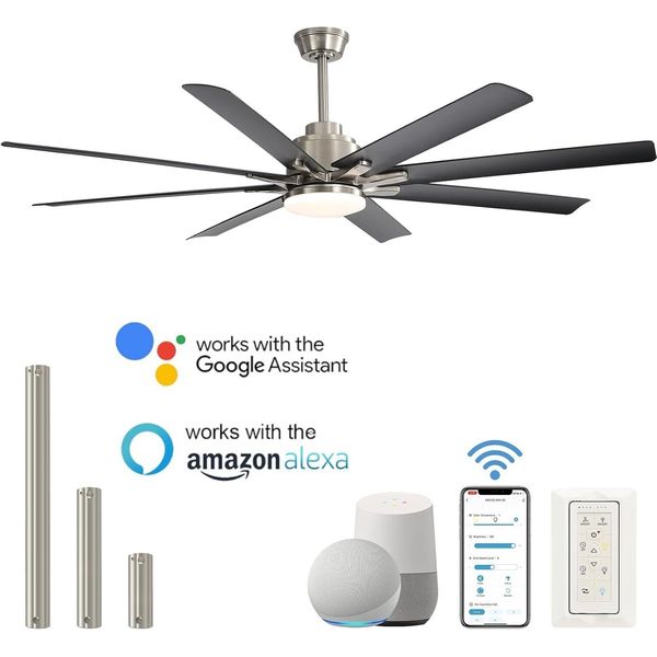 Nickel Smart APP Ceiling Fan w/ Light & Remote Control/Phone/Voice Google Alexa 