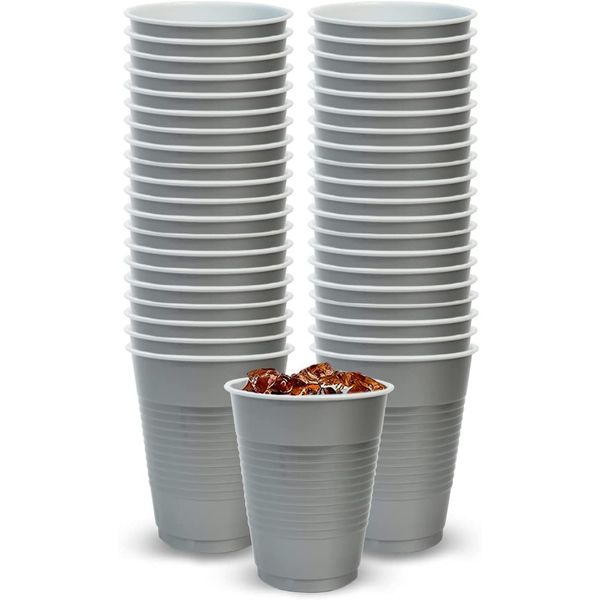 Hanna K. Signature 600 Disposable Plastic Party Cups, 18-Ounce, Silver