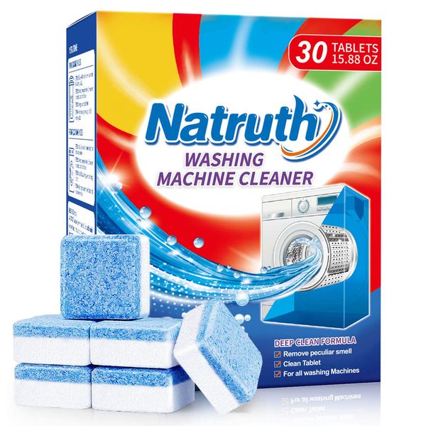 NATRUTH Washing Machine Cleaner Descaler 30 Count,Triple Decontamination Remover with Natural Formula,Deep Cleaning Tablets For HE Front Loader & Top Load Washer