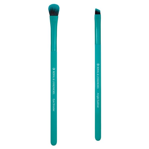 Moda Royal & Langnickel Travel Size EZGlam Duo Cat Eye 2pc Makeup Brush Set Includes -Eye Shader and Angle Eyeliner Brushes, Teal, BMD-EGCE