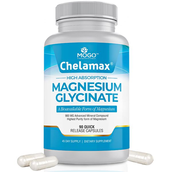 Chelamax Magnesium Glycinate. Ultra High Absorption. Dead Sea Pure Magnesium Supplement for Restful Sleep,Muscle Cramps,Nerves,Digestive Health,3rd Party Tested,Chelated Magnesium Glycinate Capsules.