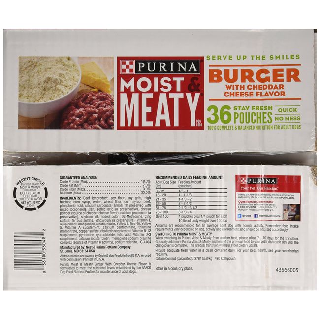 Purina Moist & Meaty Dog Food, Burger with Cheddar Cheese Flavor