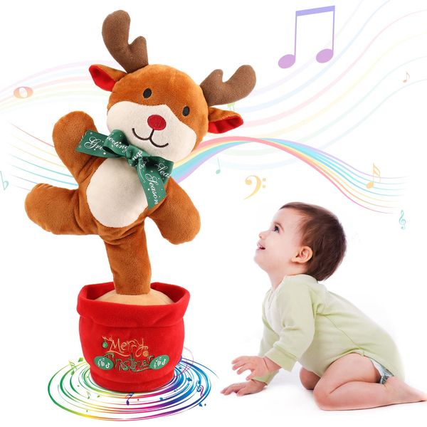 Emoin Dancing Christmas Reindeer Toy,Christmas Singing,Dancing Musical Toy,Christmas Reindeer Toy with Music and Lights, Sings and Dances Early Educational Development Gift