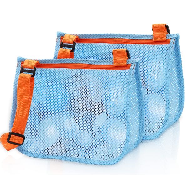 PLACHIDAY Beach Toy Mesh Beach Bag, Kids Beach Sand Toy Seashell Bag with Adjustable Shoulder Straps, Kids Shells Bags for Picking Up Shells Beach Sand Toys for Boys and Girls (Blue)