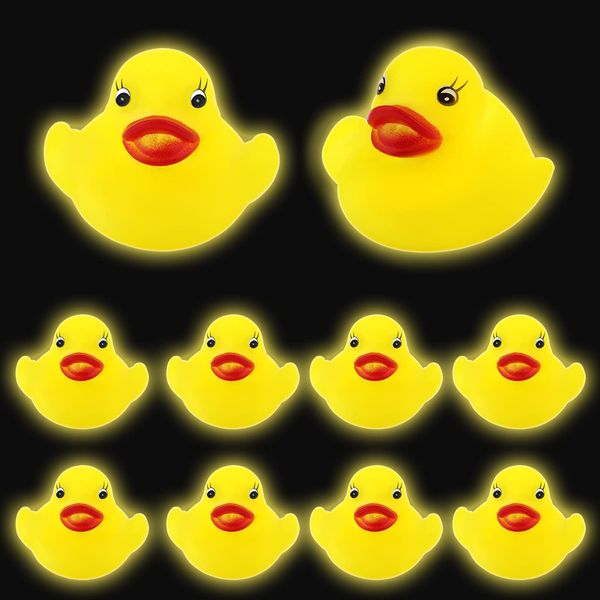 LUTER 10pcs Glow in the Dark Rubber Ducks, Mini Rubber Ducks Bathtub Floating Toys Squeaky Bath Duck Toy for Baby Showers Birthday Pool Activity Halloween Party Supplies