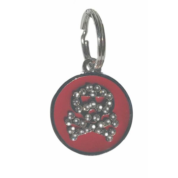 Red Enamel Crystal Skull Charm for Pet Dog Collar or Purse Charm, Zipper Pull