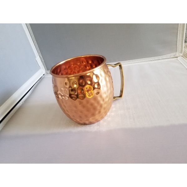 Copper Hammered Moscow Mule Mug 400ML Brass Handle For Health Benefits Set of 2