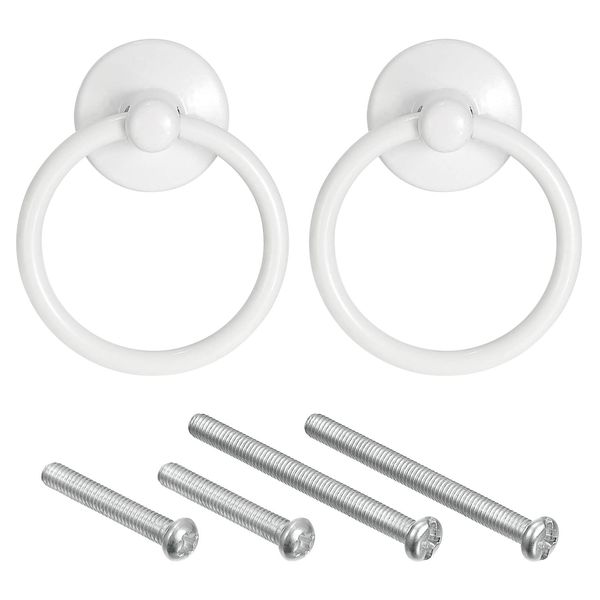uxcell 2Pcs Round Ring Pulls, Dresser Knobs White Circle Drawer Handles Single Hole for Cabinet Cupboard Wardrobe