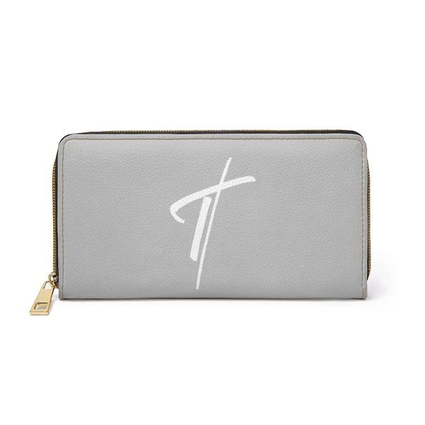 Womens Wallet, Zip Purse, Grey & White Cross - One size