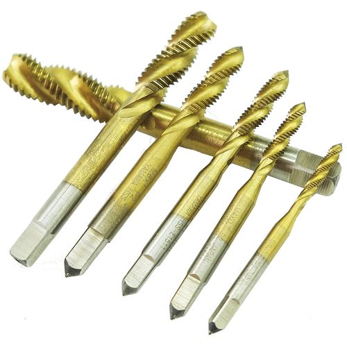 Spiral Tap Drill Set for Stainless Steel, Chamfering Tap, Threading, Hexagonal Shaft, Drilling Bit, Titanium, HSS-E High Speed Steel, M3, M4, M5, M6, M8, M10, Pack of 6