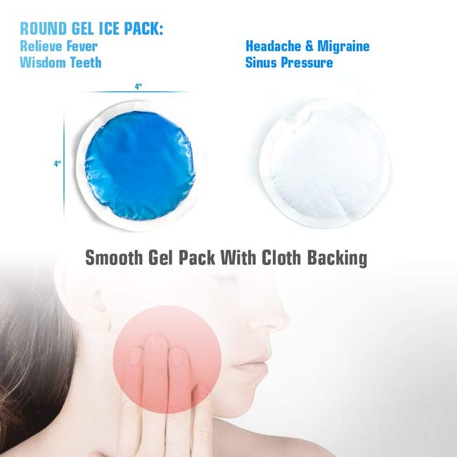 Small Ice Packs for Injuries, Reusable Pack Hot Cold Pack Round Gel Pack  with Cloth Backing & Sleeve for Pain Relief, Wisdom Teeth, Breastfeeding,  Tired Eyes, Face, Headaches. 