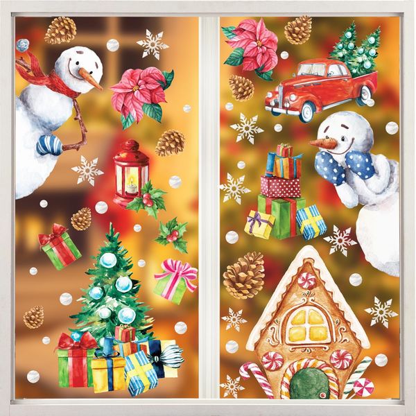 DERAYEE Christmas Stickers, Static Cling Stickers, Removable and Dirtless, Set of 8 Window Stickers, Wall Decor, Decoration, Merry Christmas (Christmas Tree)