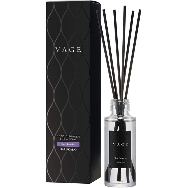 Harukado VAGE100 Reed Diffuser Burg Clear Jasmine 6267 3.4 fl oz (100 ml), Stick, Made in Japan, Bottle, Black