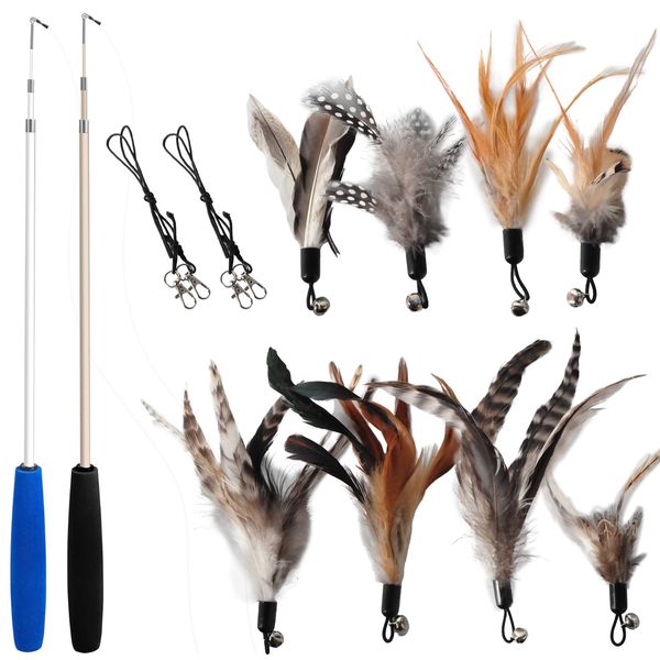 EcoCity Cat Toys - No Chemical Dyeing Cat Feather Toys for Indoor Cats - Include Cat Wand and Natural Feather Refills