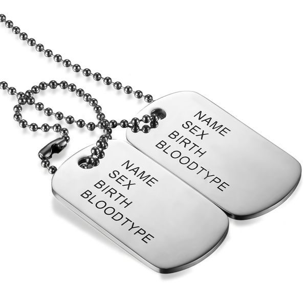 JewelryWe Dog Tag Halskette Herren: Silber Edelstahl 2 Doppelseitig Militärischen Erkennungsmarken Hundemarke Anhänger mit 72cm Kette Kugelkette Militär Armee Stil Schmuck Geschenk für Männer