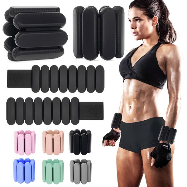 YOVKOK Adjustable Ankle Weights for Women Men,Wrist Weights set for Walking Running,1 Pair (1Lbs Each) Silicone Workout Weights for gym fitness, Jogging,yoga,pilates,strength training,physical therapy (Black)