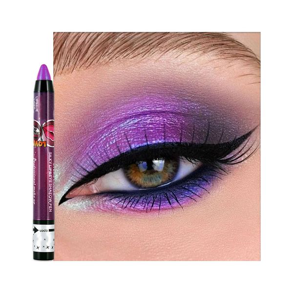 Bright Purple Shimmer Eyeshadow Stick, Pink Pearl Cream Eye Shadow Pen, Mermaid Glitter Color Crayon Eyeshadows Pencil, Pearlescent High Pigmented Eyeliner, Smooth for Eyes Makeup