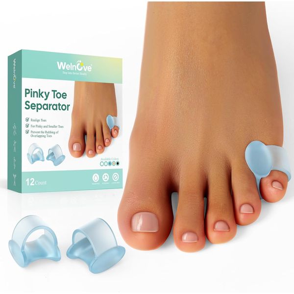 Welnove Gel Pinky Toe Separators - 8 Pack Pinky Toe Spacers, Bunion Cushions Pads for Women＆Men, Silicone Little Toe Protectors for Preventing Rubbing & Relieve Pressure(Clear)