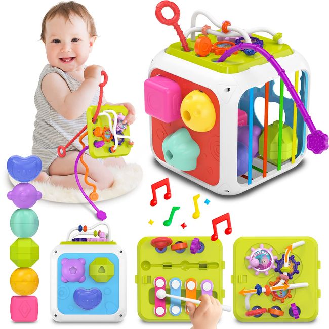 kecristv Montessori Toys for 1 Year Old Girls Boys, Baby Sorter Toys Learning Activity Cube, 1 Year Old Girl Boy Birthday Gifts, Baby Toys 6-12-18 Months, 7-in-1 Developmental Learning Toys