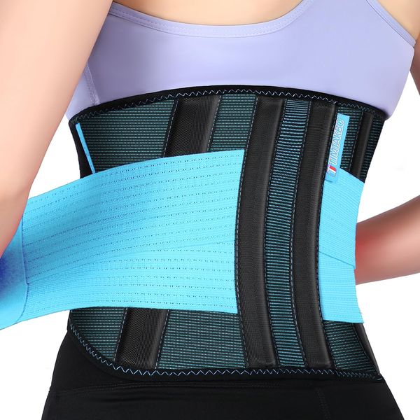 T TIMTAKBO 2.0 Version Lower Back Brace for Pain Relief, Back Brace for Lifting at Work, Back Brace for Herniated Disc and Sciatica, Back Support Belt for Women Men (Blue, L/XL Fit 32"-39")