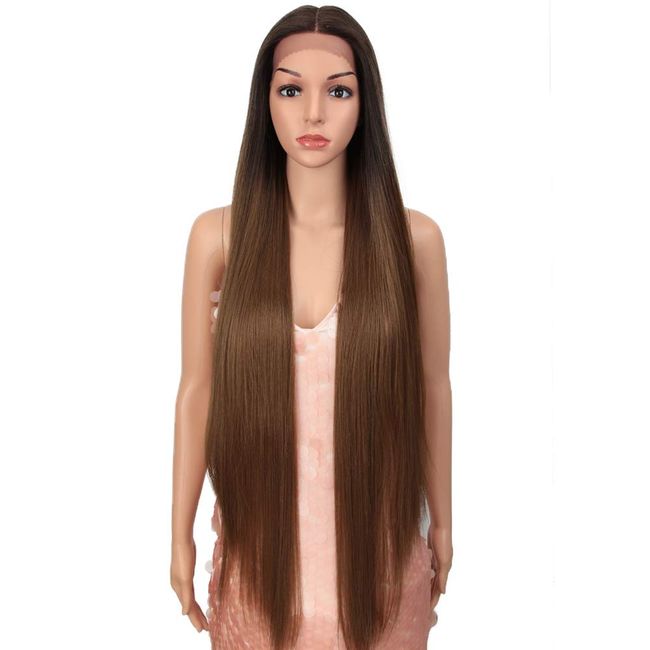 Style Icon 38” Super Long Straight Wigs Lace Front Wigs 6” Deeper Middle Part Blonde Wig Ombre Synthetic Wigs (38", TT6/30W)