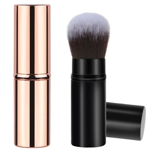 2 Pcs Retractable Kabuki Makeup Brushes Portable Makeup Brush Retractable Makeup Brush Travel Face Blush Brush for Liquid Cream and Flawless Powder Cosmetics