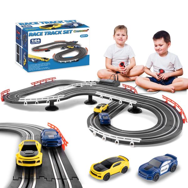 Cusocue Slot Car Race Track Sets, Battery or Electric Race Car Track for Boys and Kids, Two High-Speed Slot Cars for Dual Racing with 2 Controllers, Boys Toys Gift for 6 7 8 9 10 11 12 Years Old Kids