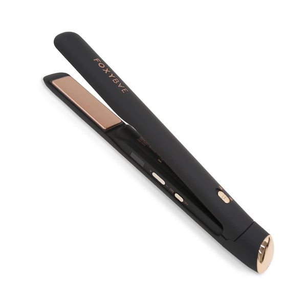 FoxyBae Cordless Hair Straightener 1 Inch – On The Go Travel Styling Tool – 2 in 1 Cordless Flat Iron & Curler – Wireless Flat Iron - Ceramic Tourmaline Technology (Black Rose-Gold)