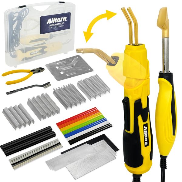 Allturn Plastic Welder 2 in 1,Plastic Welding Kit Car Bumper Repair Kit,4 Types of Plastic Welding Staples,Plastic Welding Rods Consumables Kit.