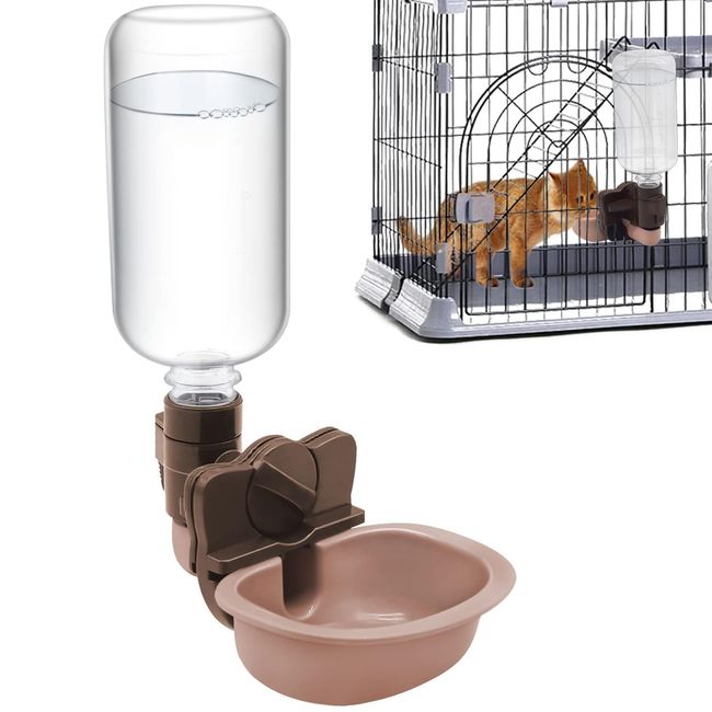 HeGeed 犬 猫 水飲み器 ペット給水器 犬 猫自動給水器 ケージ 取付型 水飲み ペットボトル 使用可能 ウォーターボトル 食器 うさぎ 中小型犬用 軽量 便利 健康 衛生 防ぐ 転倒防止イヌ ネコ お留守番対策 ペットグッズ ペット用品 ココア (ボトル付)