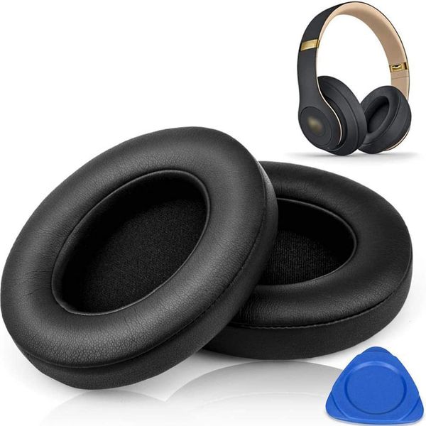 HiFan Replacement Ear Pads, Earpads Compatible with Beats Studio 2.0 & 3.0 Wired/Wireless B0500/B0501, Ear cushions with Softer Leather, Noise Isolation Memory Foam (Black)