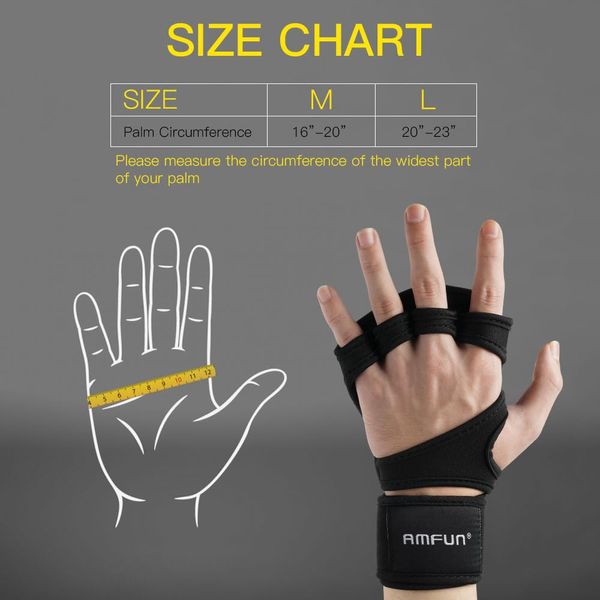 AMFUN Open Workout Gloves, Weight Lifting Gloves Wrist Support, Wrist Support Padded Extra Grip Palm, for Powerlifting, Bodybuilding, Callisthenics, for Women, Men (M)