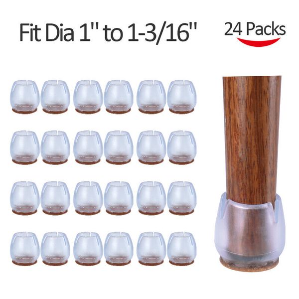 24pcs Silicone Felt Chair Leg Protector For Hardwood Floor Fit All Shape