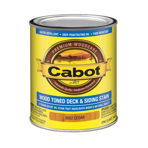 Cabot Wood Toned Stain + Sealer, Exterior Natural Wood Stain, Cedar, Quart