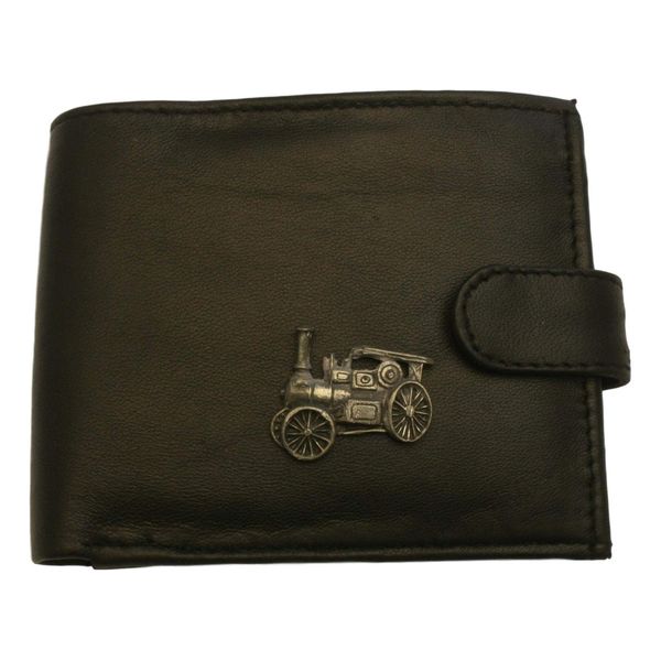 Steam Engine Black Leather Mens Wallet RFID Protection 350