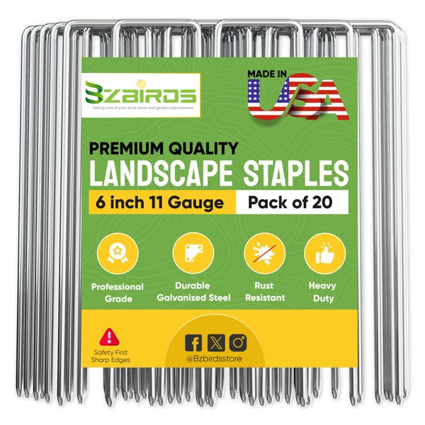 BzBirds USA Made Landscape Staples 6 inch 11 Gauge Garden Stakes Galvanized SOD Pins Lawn Stake for Weed Barrier Fabric Ground Cover Holding Fence Christmas Decorations Irrigation Tubing