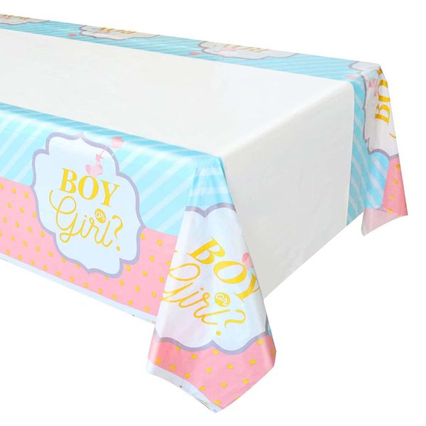 Gender Reveal Decoration, 220*130 Cm Table Cloths Gender Reveal Pink Blue Boys Or Girls, Party Themed Tablecover Disposable Rectangular Table Cloth Table for Baby Shower Birthday Anniversary