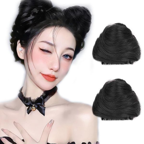 YLOIJO 2Pcs Mini Claw Clip in Hair Bun Messy Cat Ears Space Bun Hair Piece Extensions Wig Curly Donut Wig Accessory Chignon Synthetic Hairpieces Updo Hair Accessories for Women Girls