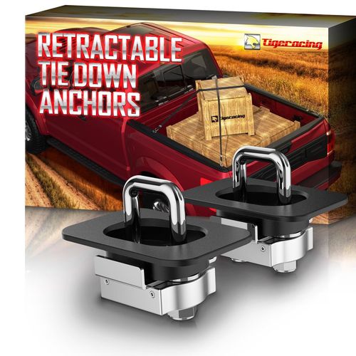 Tigeracing Tie Down Anchors Retractable Truck Bed Top Side D Ring All Metal Compatible with 1995-2018 Ram 1500 2500 3500 (NOT for 2019) - 3000 LBS Capacity (of 4)