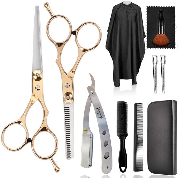 Hair Scissors Blending Shears Set, Fcysy 11 Pcs Professional Haircutting Scissors Thinning Shears Barber Kit, Salon Haircut Scissors Layering Scissors for Cutting Hair for Men Women Dogs