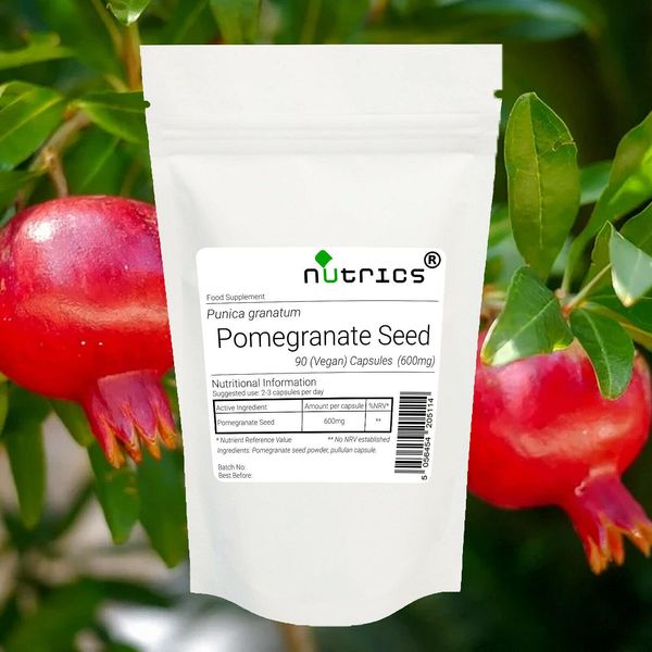 Nutrics® Pomegranate Seed 600mg | 90 V Capsules (1 Month Supply) | Made in The UK by Nutrics Laboratories | Suitable for Vegan Vegetarian Halal Kosher