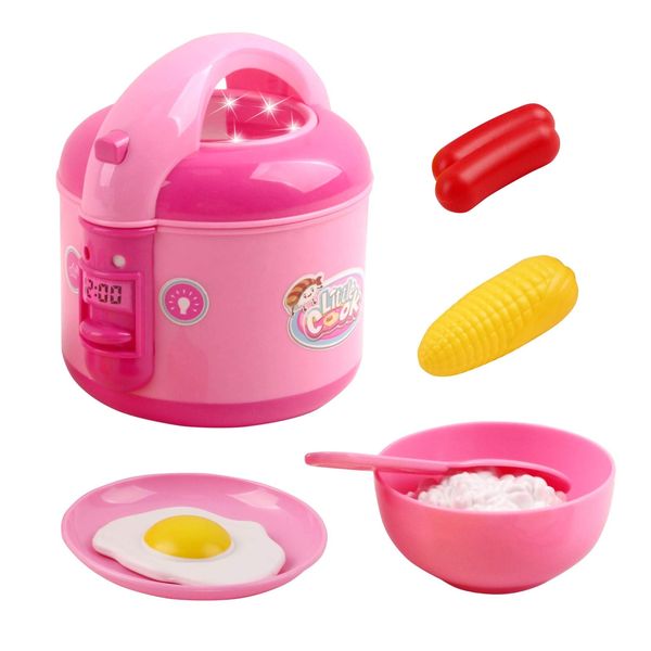 Vokodo Kids Rice Cooker Compact Size Kitchen Playset with Food Pieces Pretend Play Chef Appliances Early Learning Preschool Cooking Toy Battery Operated Great Gift for Children Boys Girls Toddlers