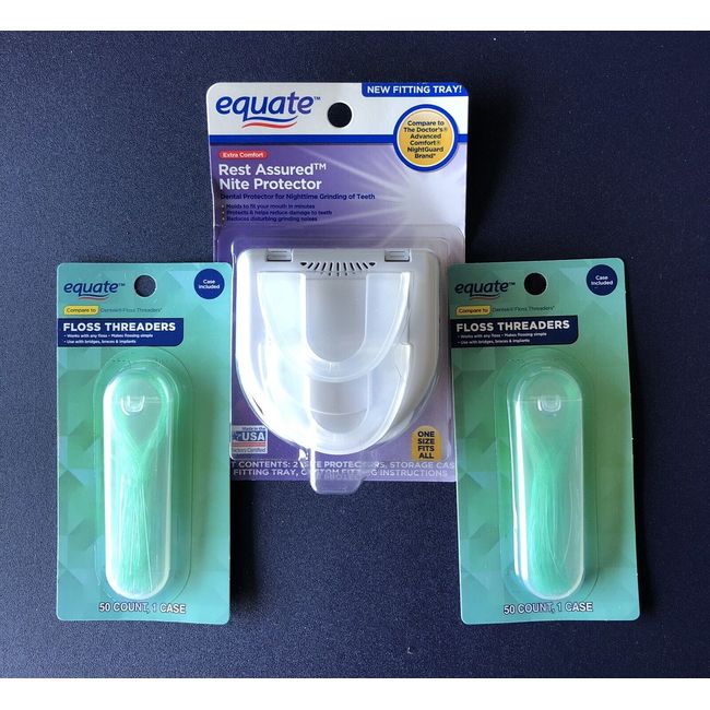 Equate Extra Comfort Rest Assured Dental Nite Mouth Guard W/Floss Threaders