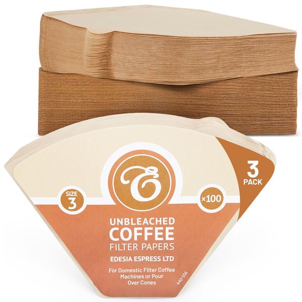 300 Size 3/102 Coffee Filter Paper Cones, Unbleached by EDESIA ESPRESS